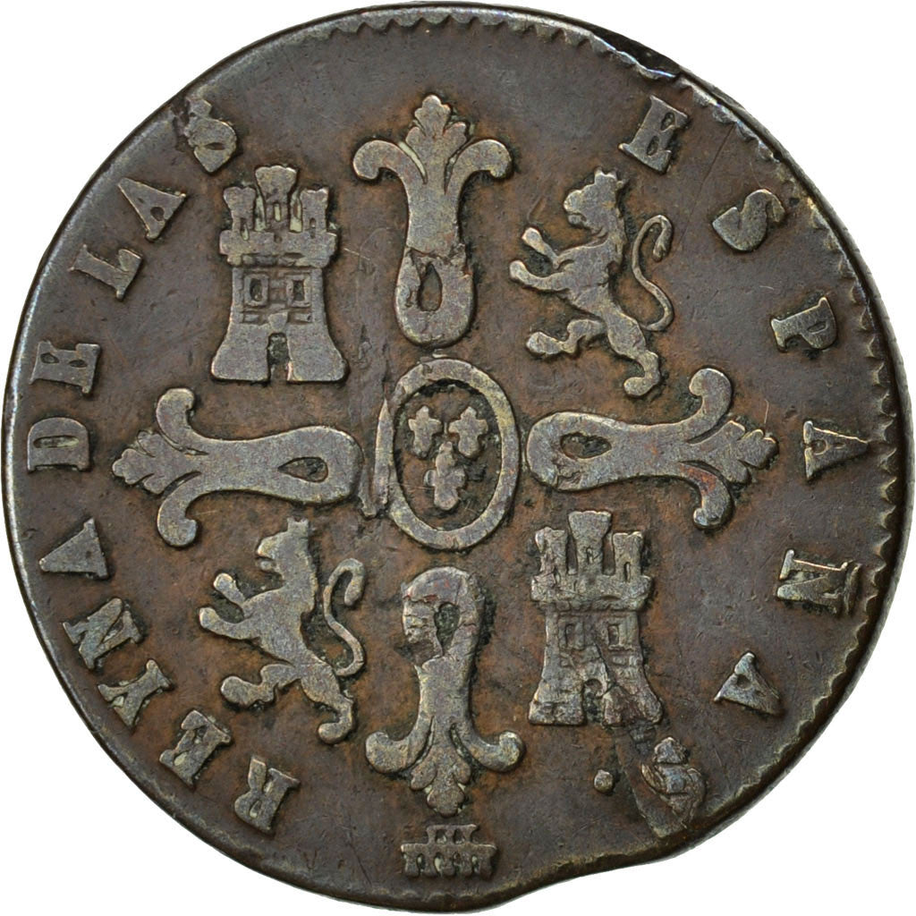 SPAIN, 8 Maravedis, 1839, Segovia, KM #531.3, VG(8-10), Copper, 10.67