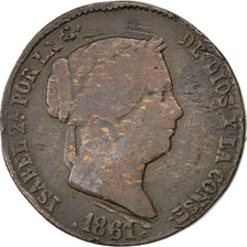 Moneda, España, Isabel II, 25 Centimos, 1861, Segovia, BC, Cobre, KM:615.2