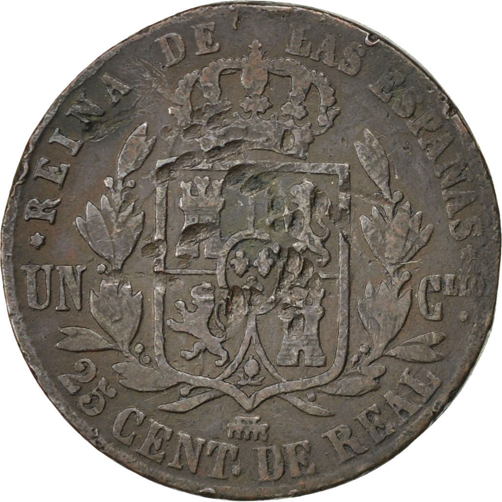 Moneda, España, Isabel II, 25 Centimos, 1861, Segovia, BC, Cobre, KM:615.2