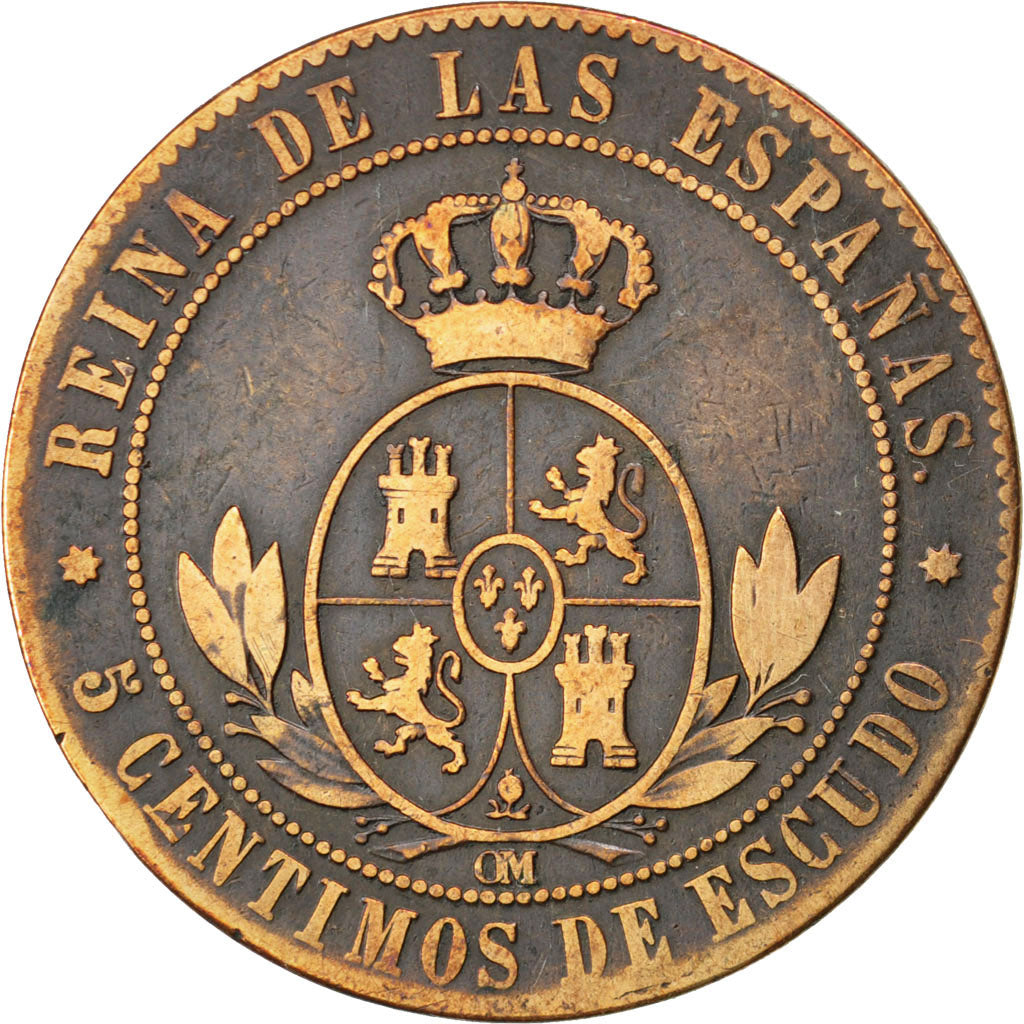 Spagna, Isabel II, 5 Centimos, 1868, MB, Rame, KM:635.5