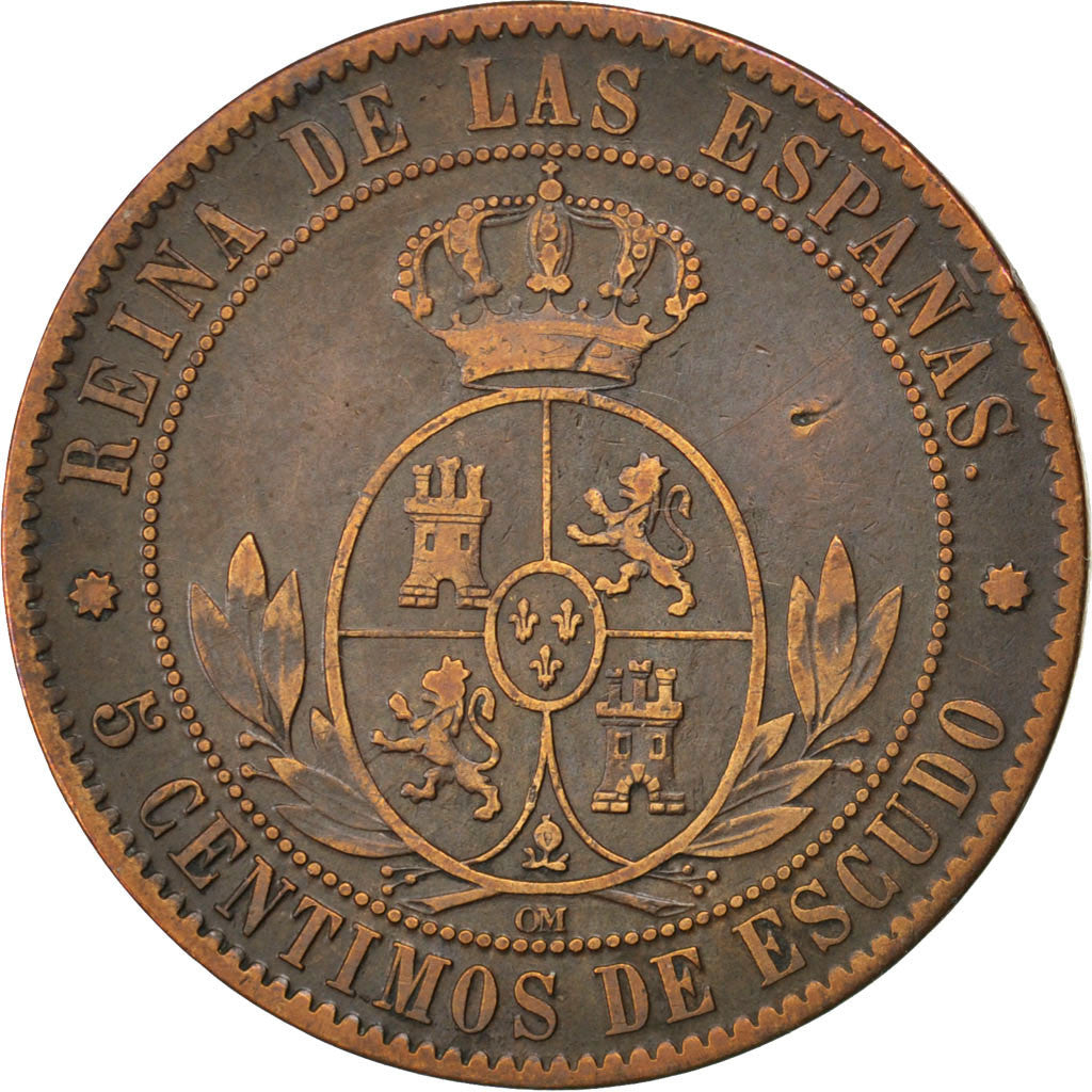 Coin, Spain, Isabel II, 5 Centimos, 1868, EF(40-45), Copper, KM:635.1