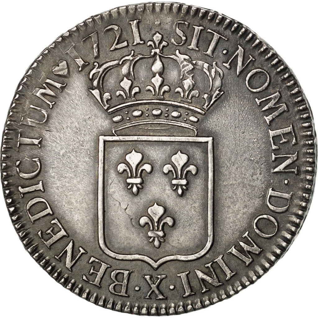 FRANCE, Écu de France, ECU, 1721, Amiens, KM #459.22, AU(55-58), Silver, Gadoury