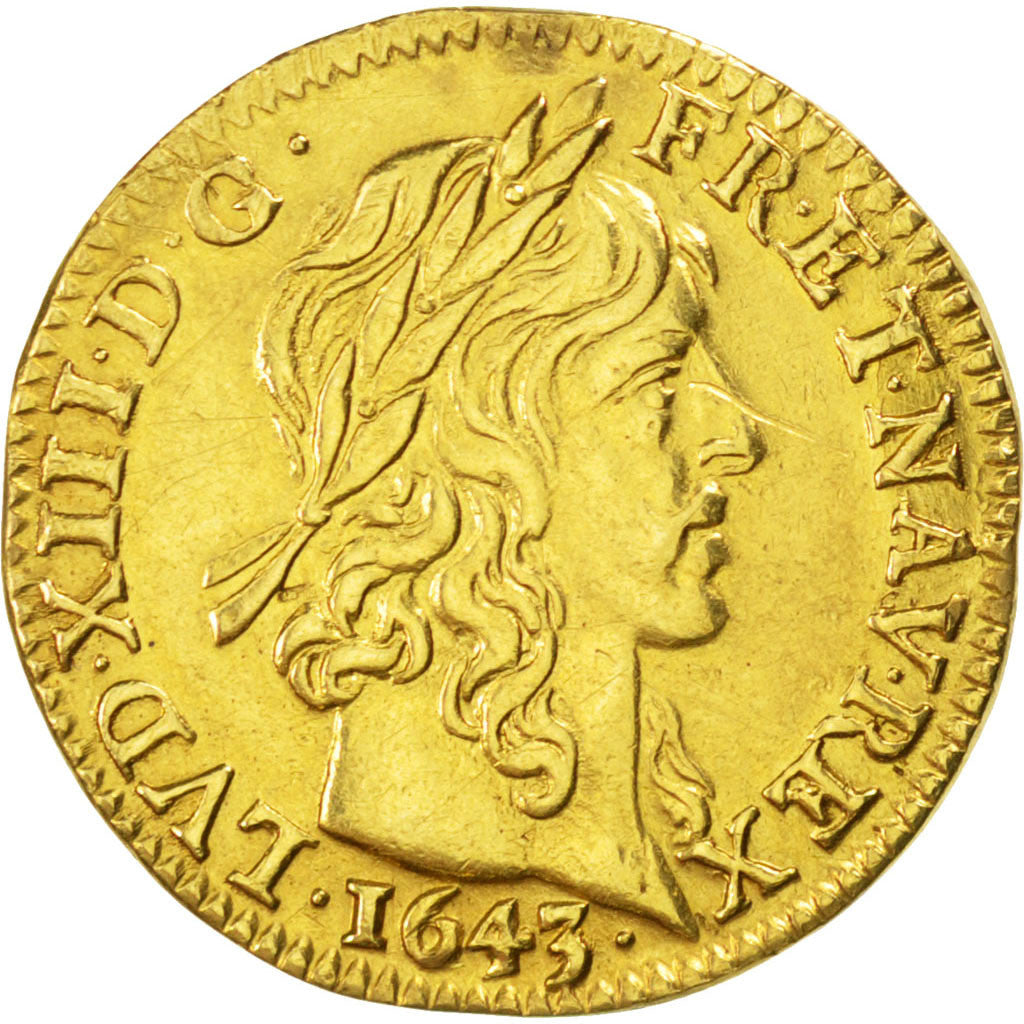 FRANCE, 1/2 Louis d'or, 1/2 Louis D'or, 1643, Paris, KM #101, AU(50-53), Gold,..