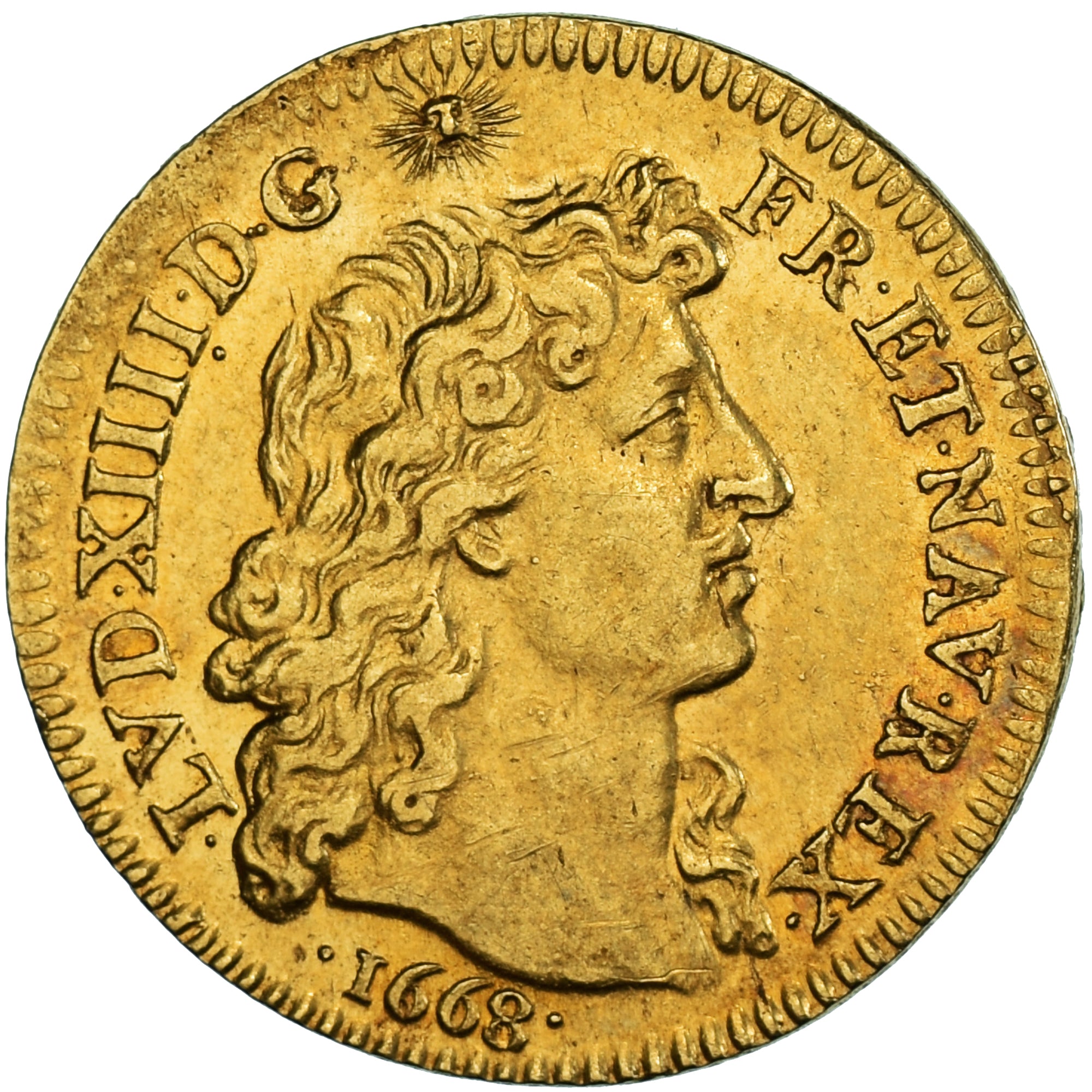 Coin, France, Louis XIV, Louis d'or à la tête nue, 1668, Paris, AU(50-53)