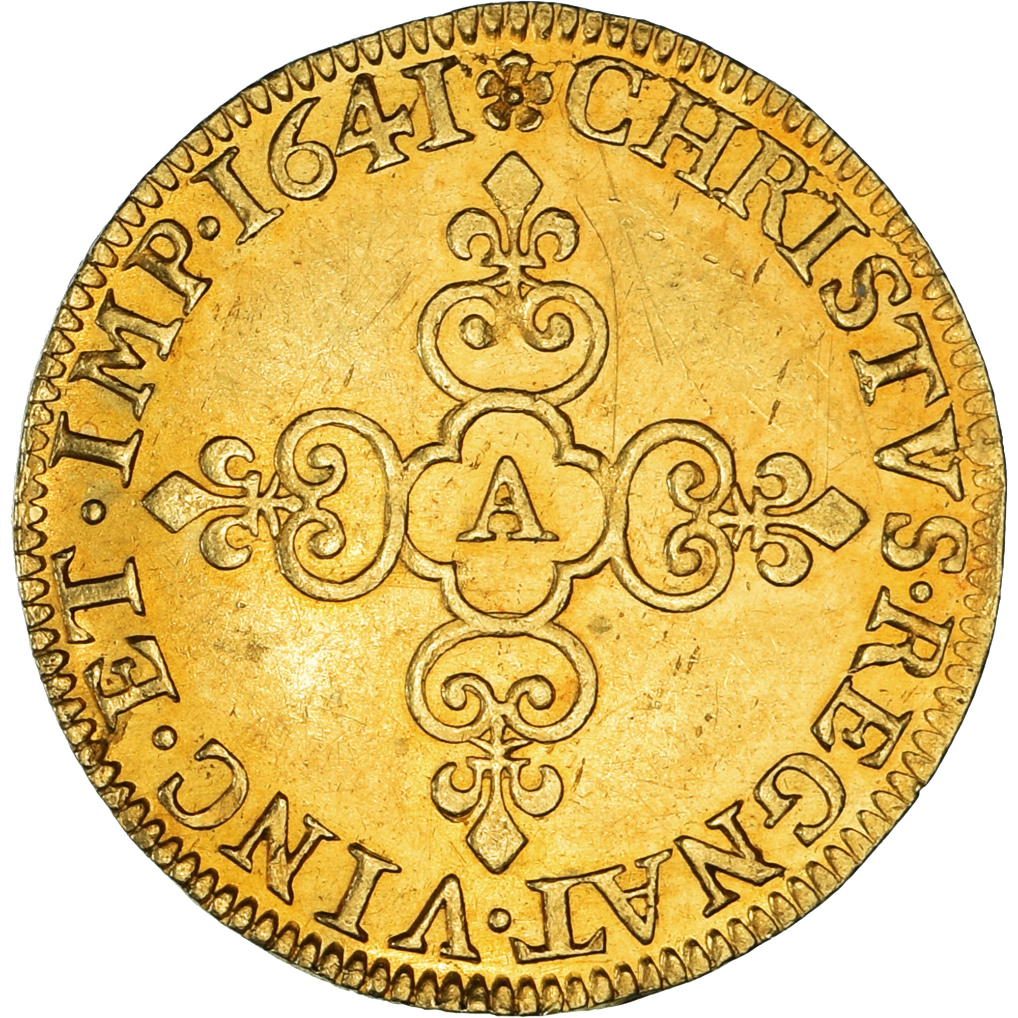 Coin, France, Louis XIII, Ecu d'or, 1641, Paris, au moulin, AU(55-58), Gold