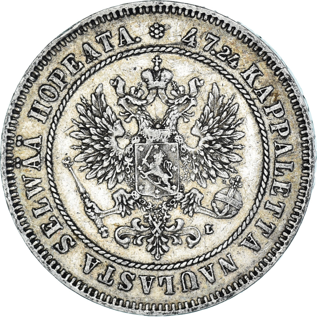Coin, Finland, Nicholas II, 2 Markkaa, 1907, Helsinki, L, EF(40-45), Silver