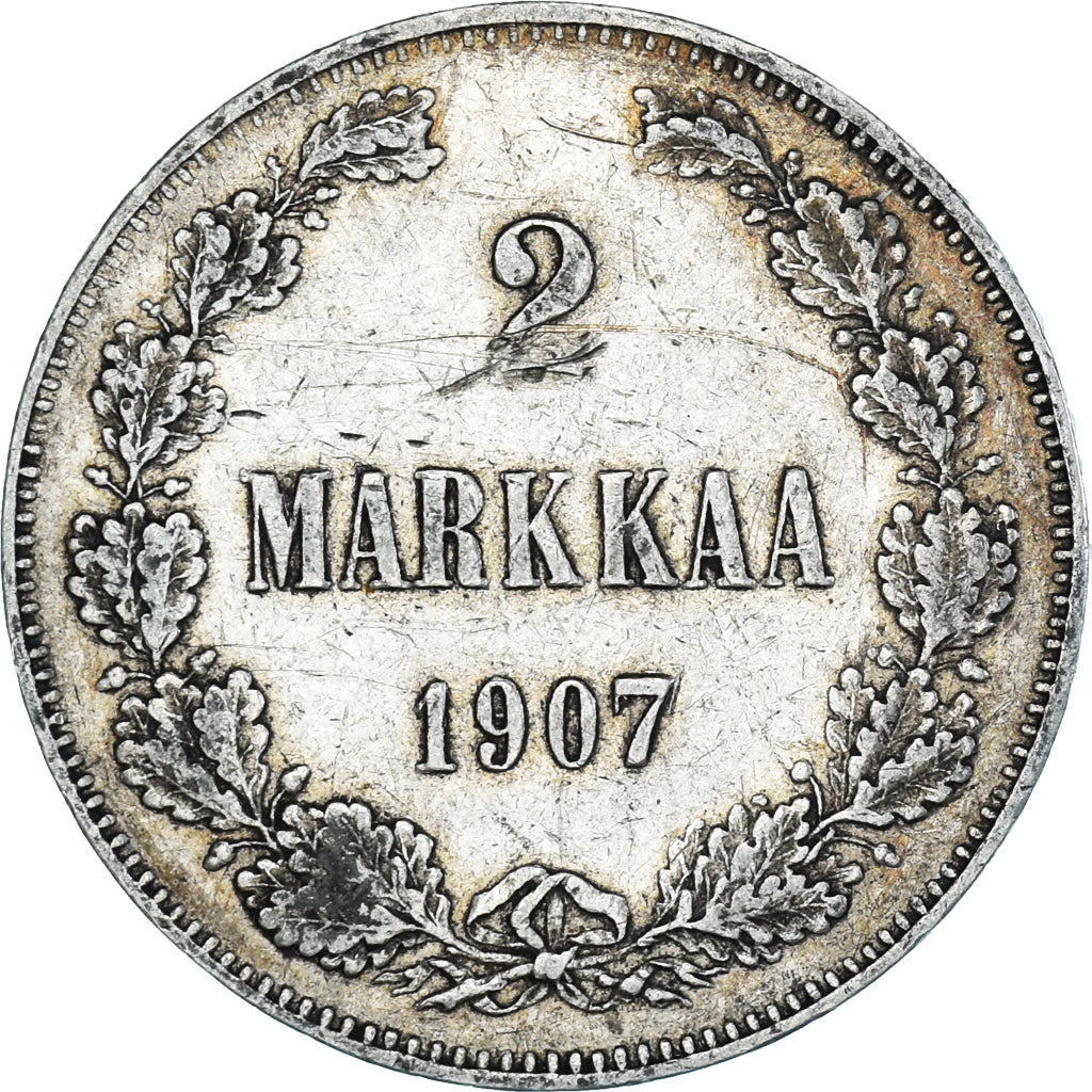 Coin, Finland, Nicholas II, 2 Markkaa, 1907, Helsinki, L, EF(40-45), Silver
