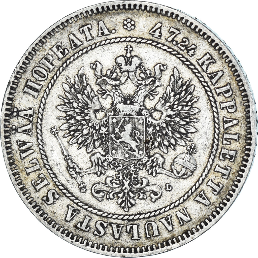 Coin, Finland, Nicholas II, 2 Markkaa, 1907, Helsinki, L, EF(40-45), Silver