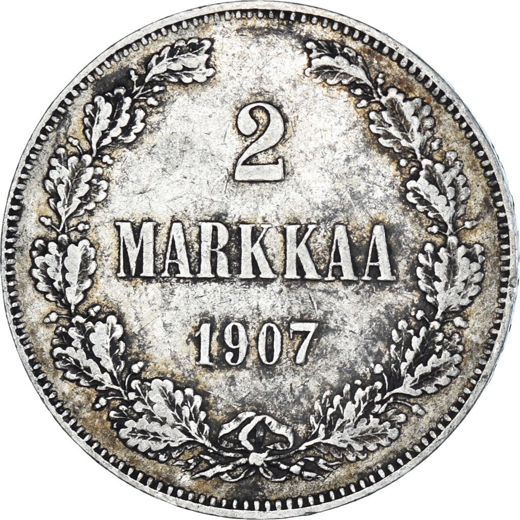 Coin, Finland, Nicholas II, 2 Markkaa, 1907, Helsinki, L, EF(40-45), Silver