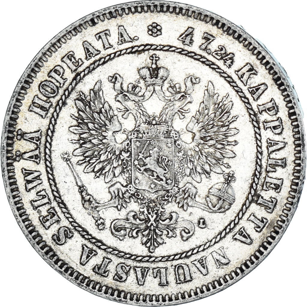Coin, Finland, Nicholas II, 2 Markkaa, 1908, Helsinki, L, AU(50-53), Silver