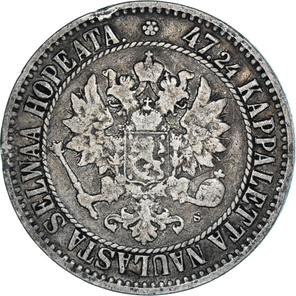 Coin, Finland, Alexander II, 2 Markkaa, 1866, Helsinki, VF(30-35), Silver
