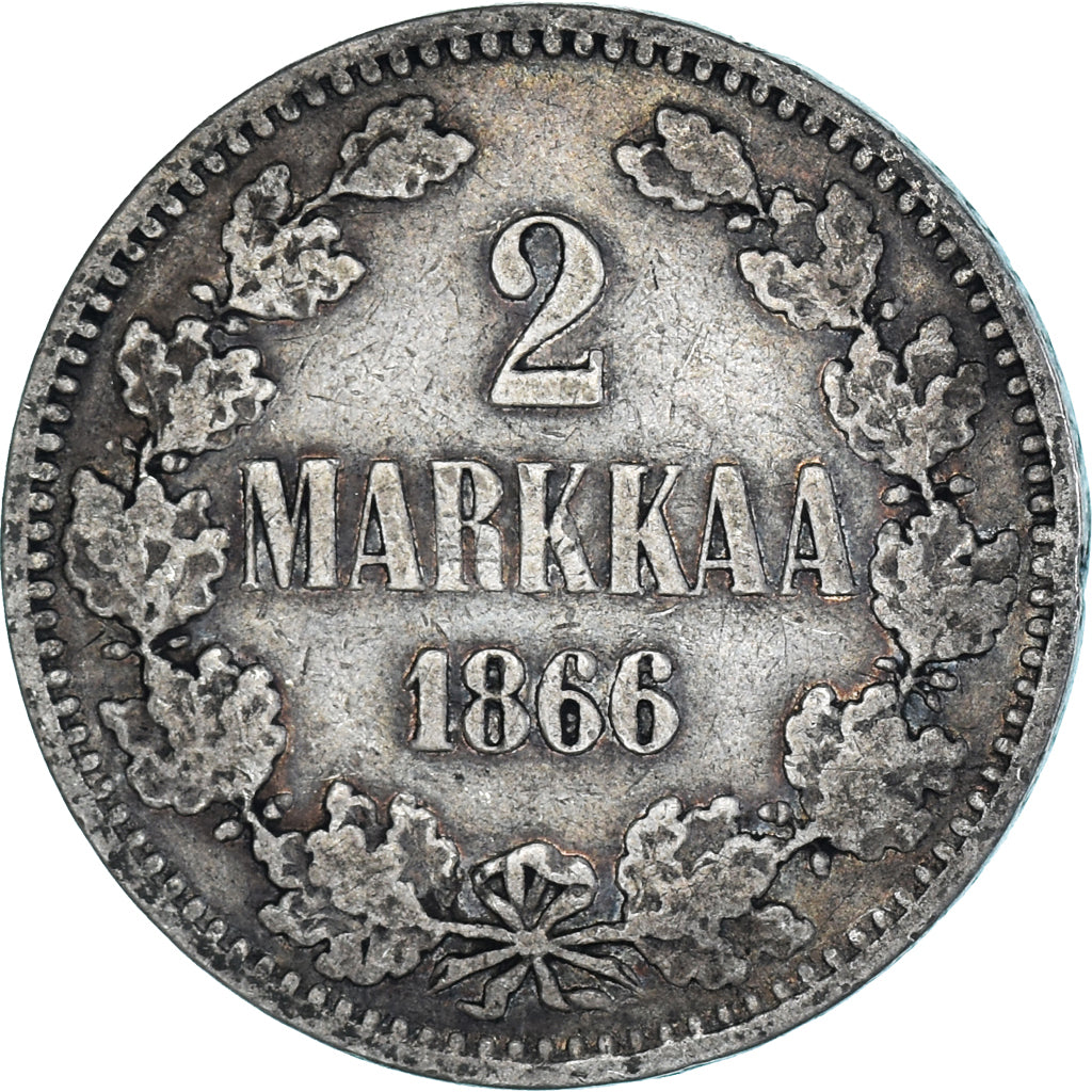 Coin, Finland, Alexander II, 2 Markkaa, 1866, Helsinki, VF(30-35), Silver