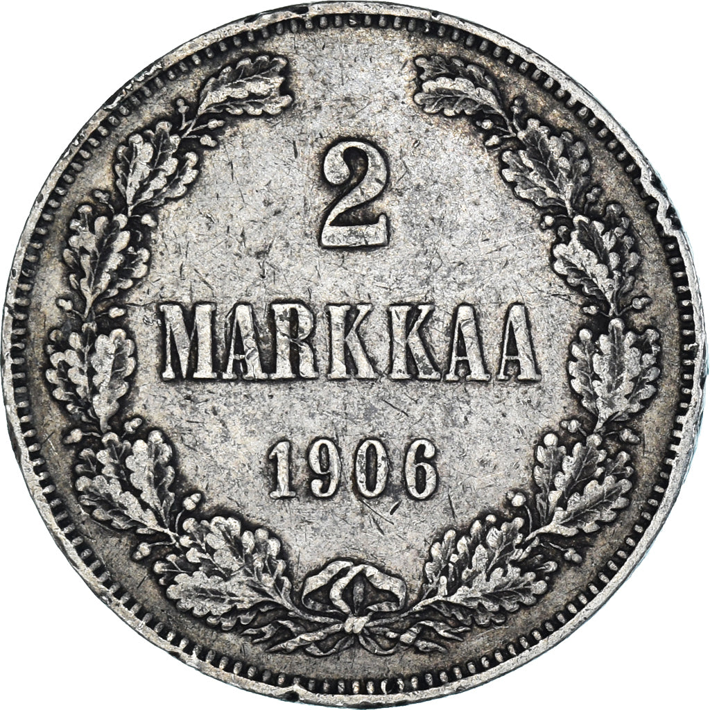 Moneta, Finlandia, Nicholas II, 2 Markkaa, 1906, Helsinki, L, EF(40-45), Srebro