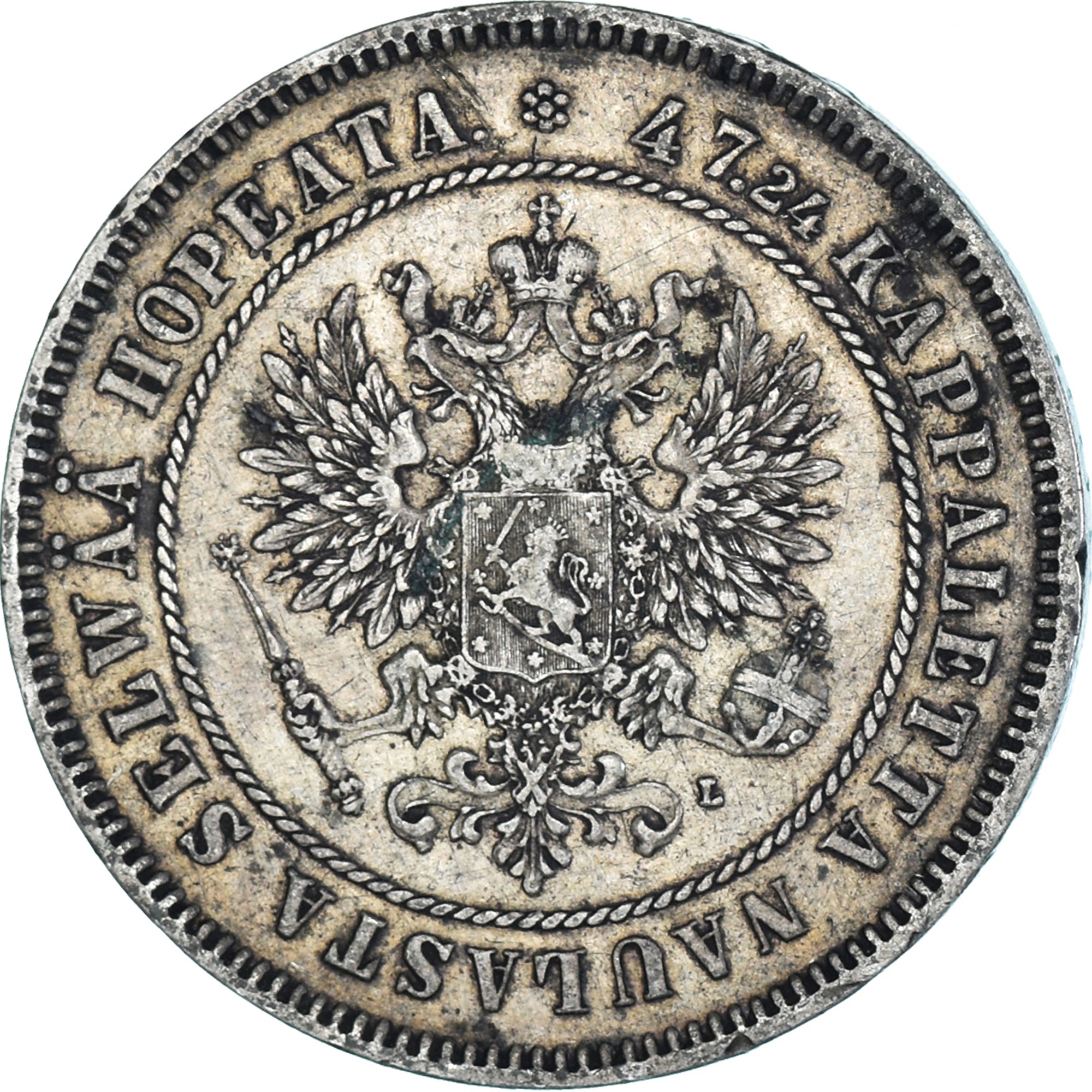 Coin, Finland, Nicholas II, 2 Markkaa, 1906, Helsinki, L, EF(40-45), Silver