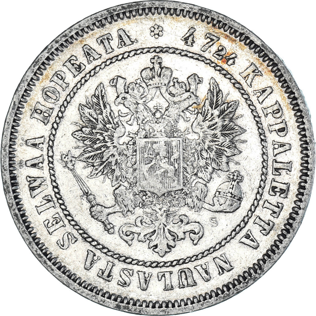 Coin, Finland, Alexander II, 2 Markkaa, 1872, Helsinki, EF(40-45), Silver