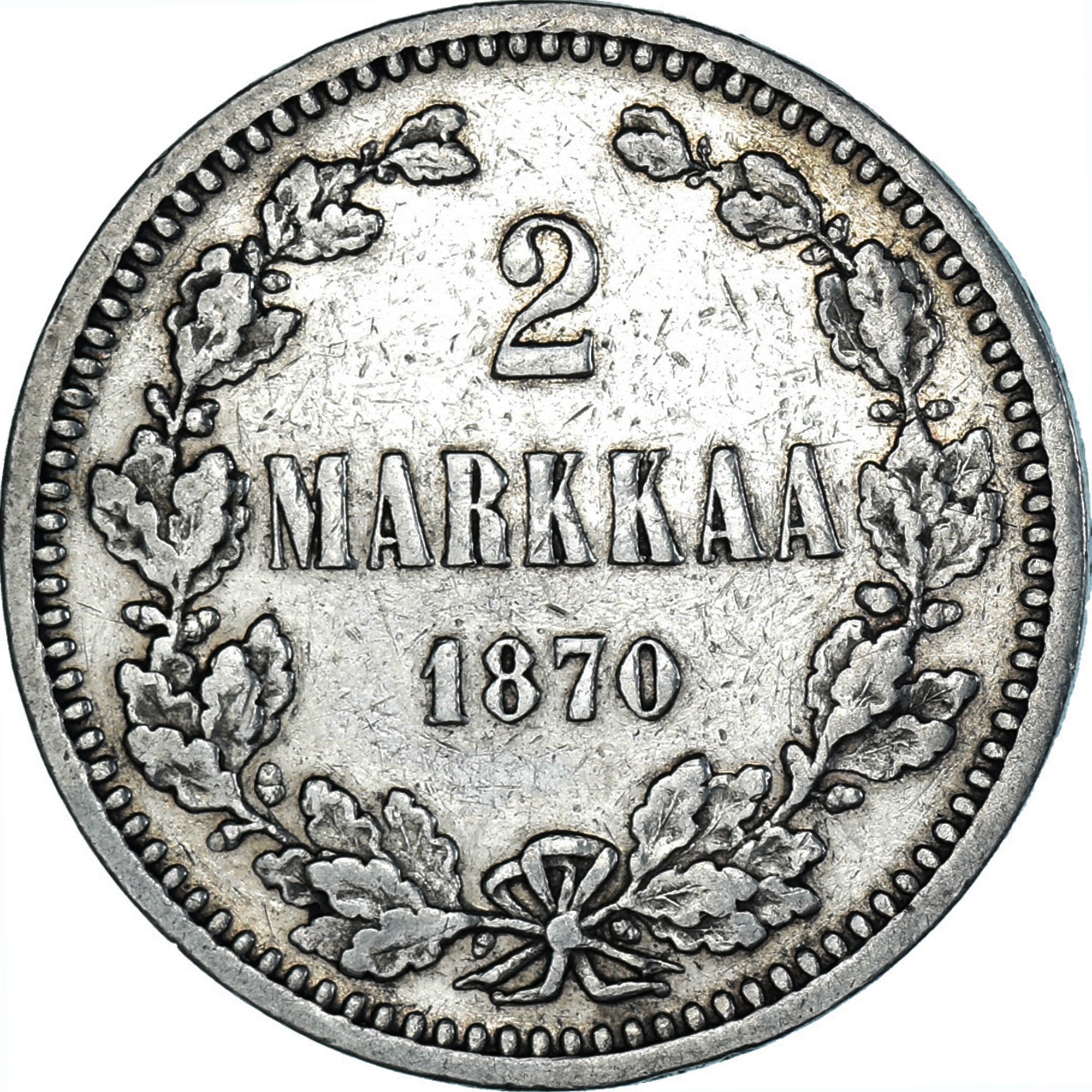 Coin, Finland, Alexander II, 2 Markkaa, 1870, Helsinki, EF(40-45), Silver