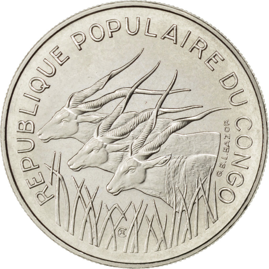CONGO REPUBLIC, 100 Francs, 1971, Paris, KM #E1, MS(63), Nickel, 7.01