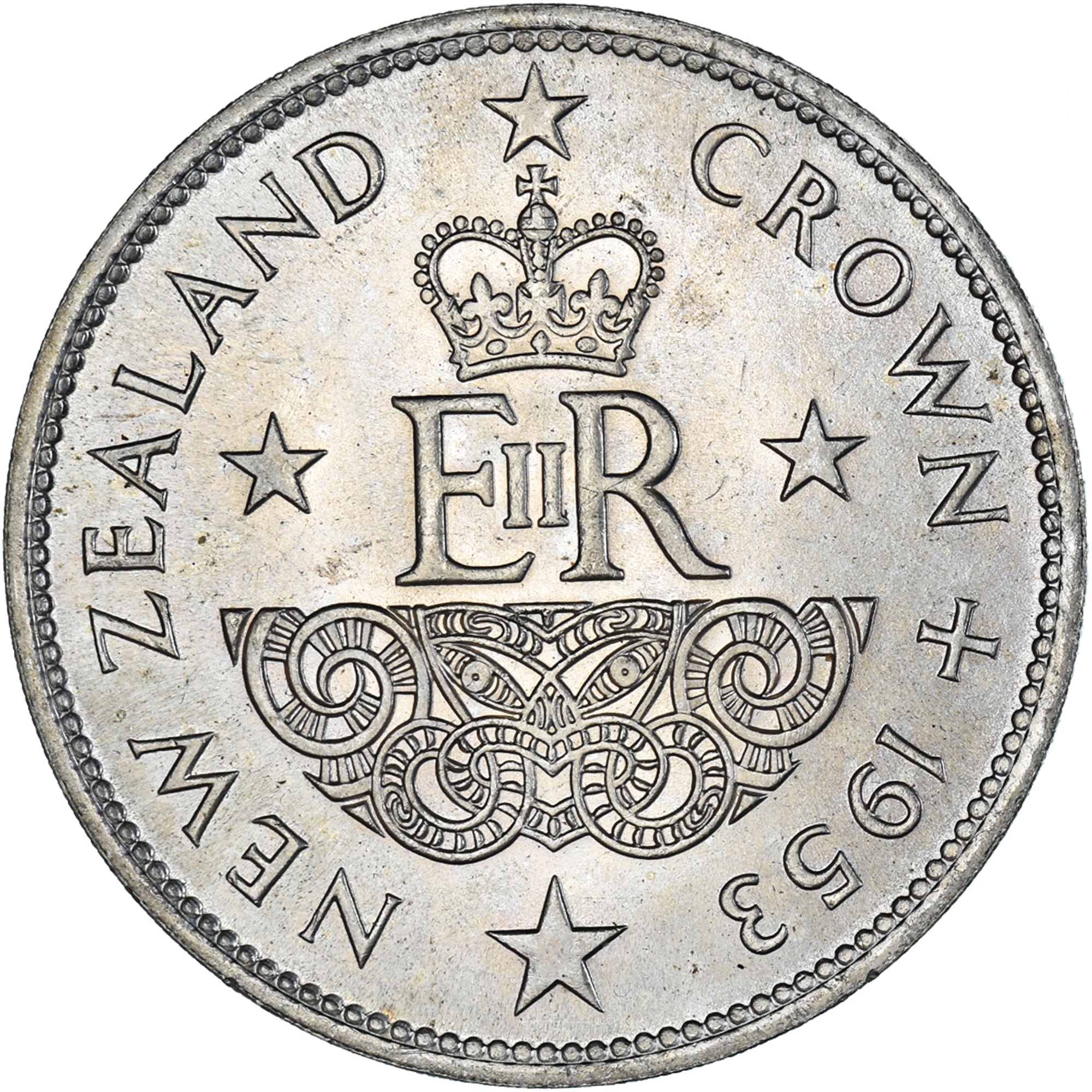 Coin, New Zealand, Elizabeth II, Coronation, Crown, 1953, British Royal Mint