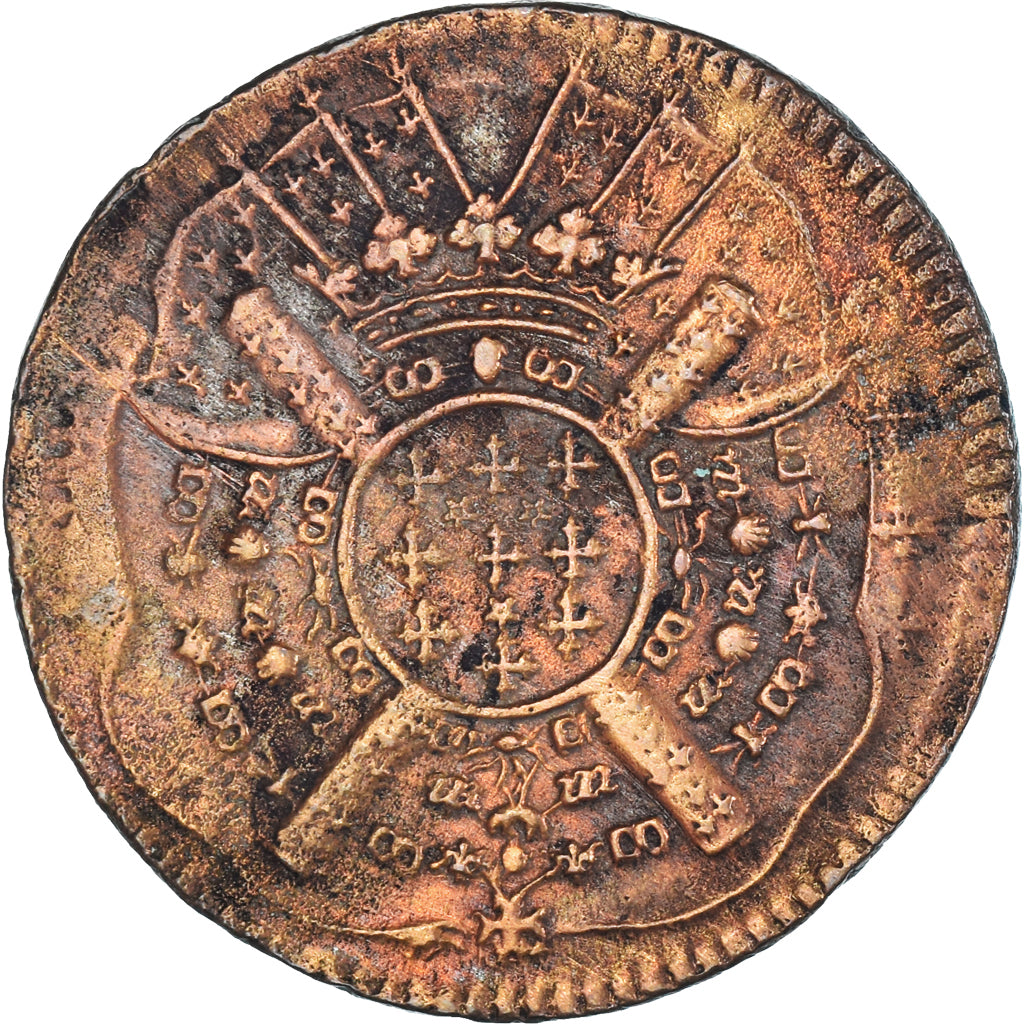 Moneta, Francja, 20 Sols, 1708, Lille, siège de la ville, AU(50-53), Miedź