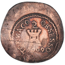 Moneda, Francia, 2 Sols, 1709, Tournai, siège de la ville, BC+, Cobre