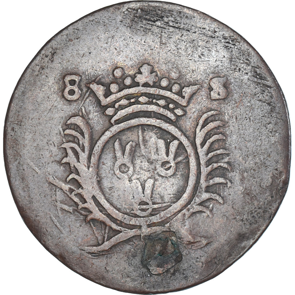 Moneda, Francia, 8 Sols, 1709, Tournai, siège de la ville, BC+, Cobre