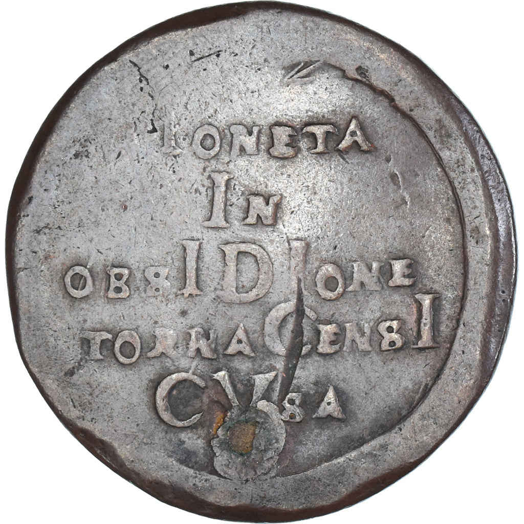Moneda, Francia, 8 Sols, 1709, Tournai, siège de la ville, BC+, Cobre
