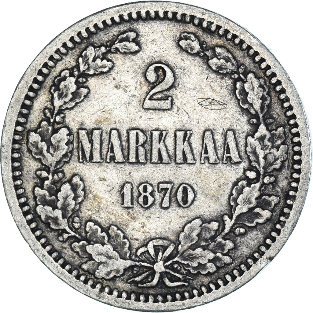 Coin, Finland, Alexander II, 2 Markkaa, 1870, Helsinki, EF(40-45), Silver
