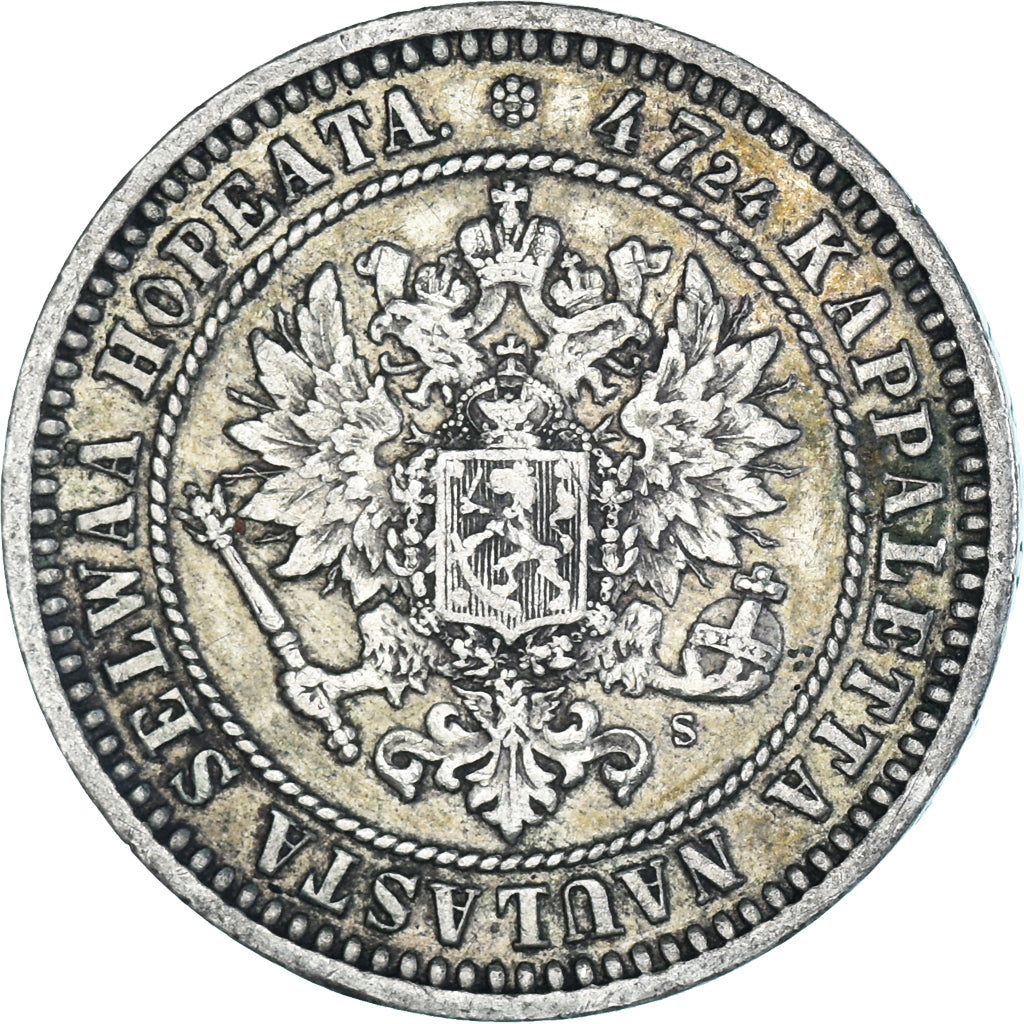 Coin, Finland, Alexander II, 2 Markkaa, 1870, Helsinki, EF(40-45), Silver