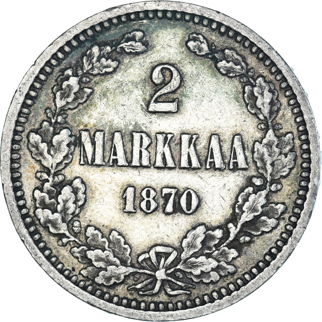 Coin, Finland, Alexander II, 2 Markkaa, 1870, Helsinki, EF(40-45), Silver