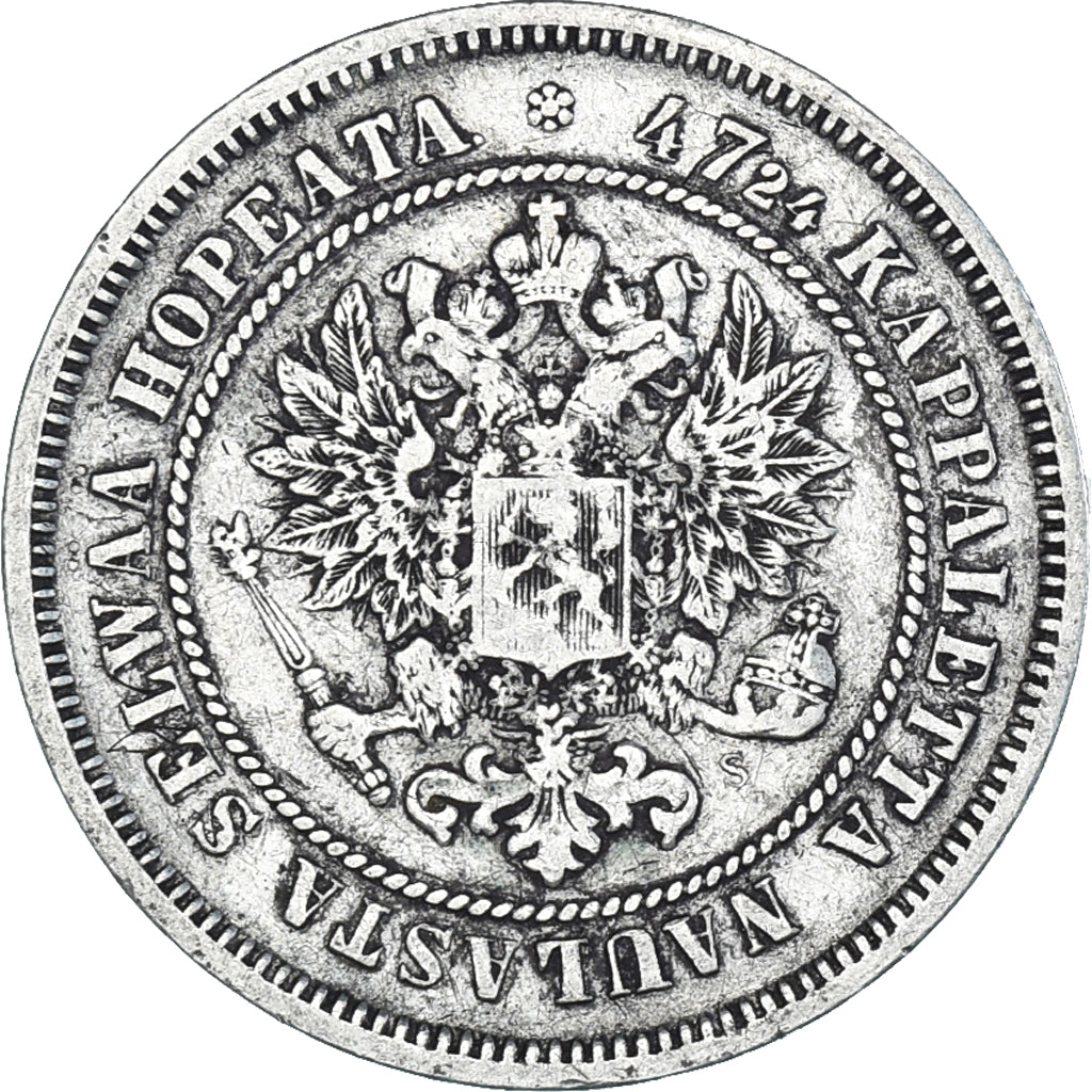 Coin, Finland, Alexander II, 2 Markkaa, 1872, Helsinki, EF(40-45), Silver