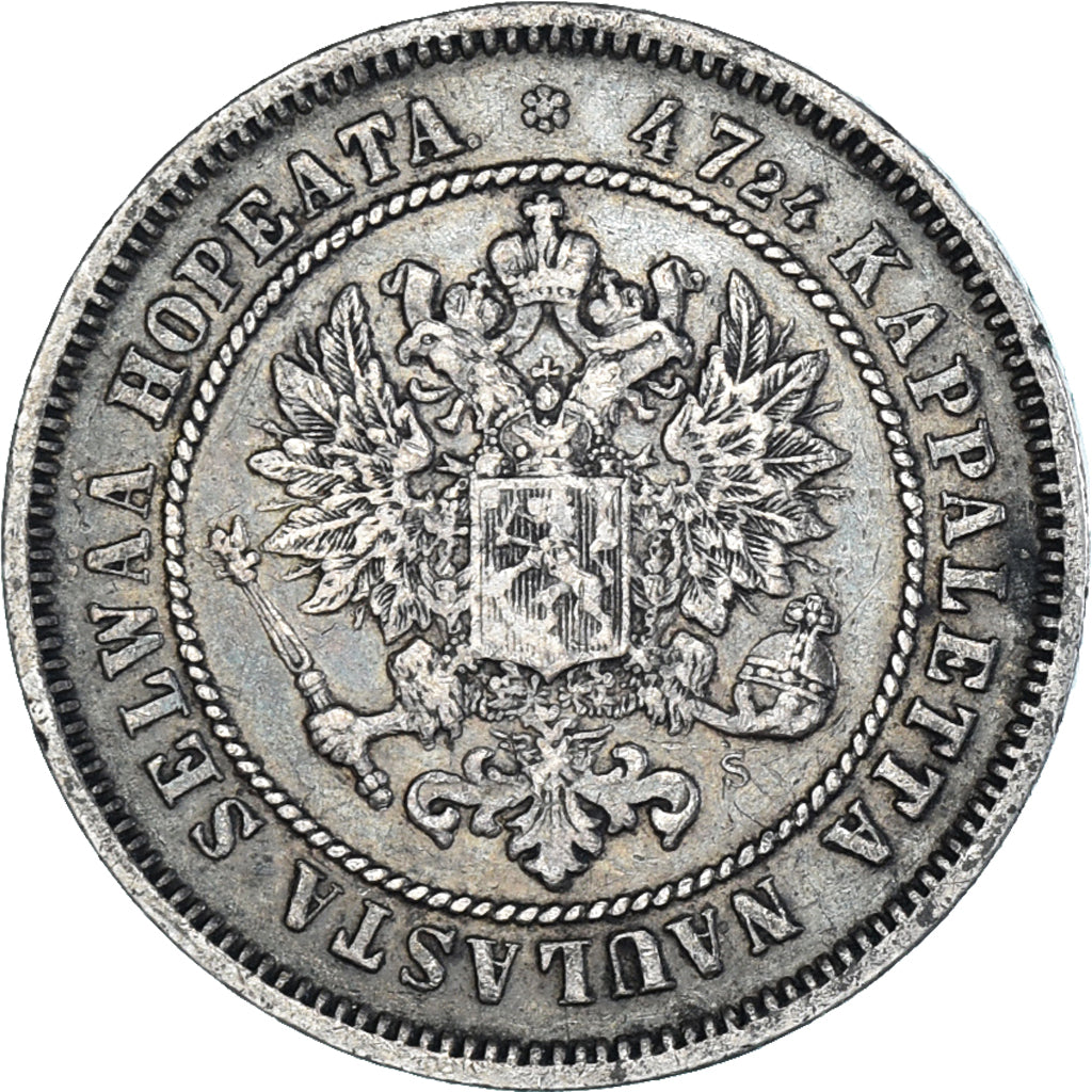 Coin, Finland, Alexander II, 2 Markkaa, 1872, Helsinki, EF(40-45), Silver