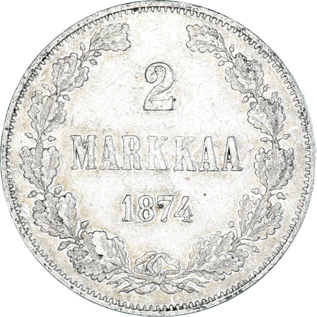 Coin, Finland, Alexander II, 2 Markkaa, 1874, Helsinki, VF(30-35), Silver