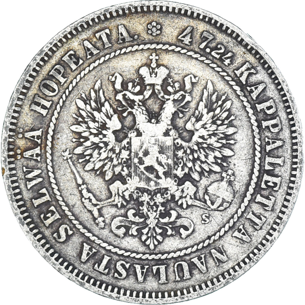Coin, Finland, Alexander II, 2 Markkaa, 1874, Helsinki, EF(40-45), Silver