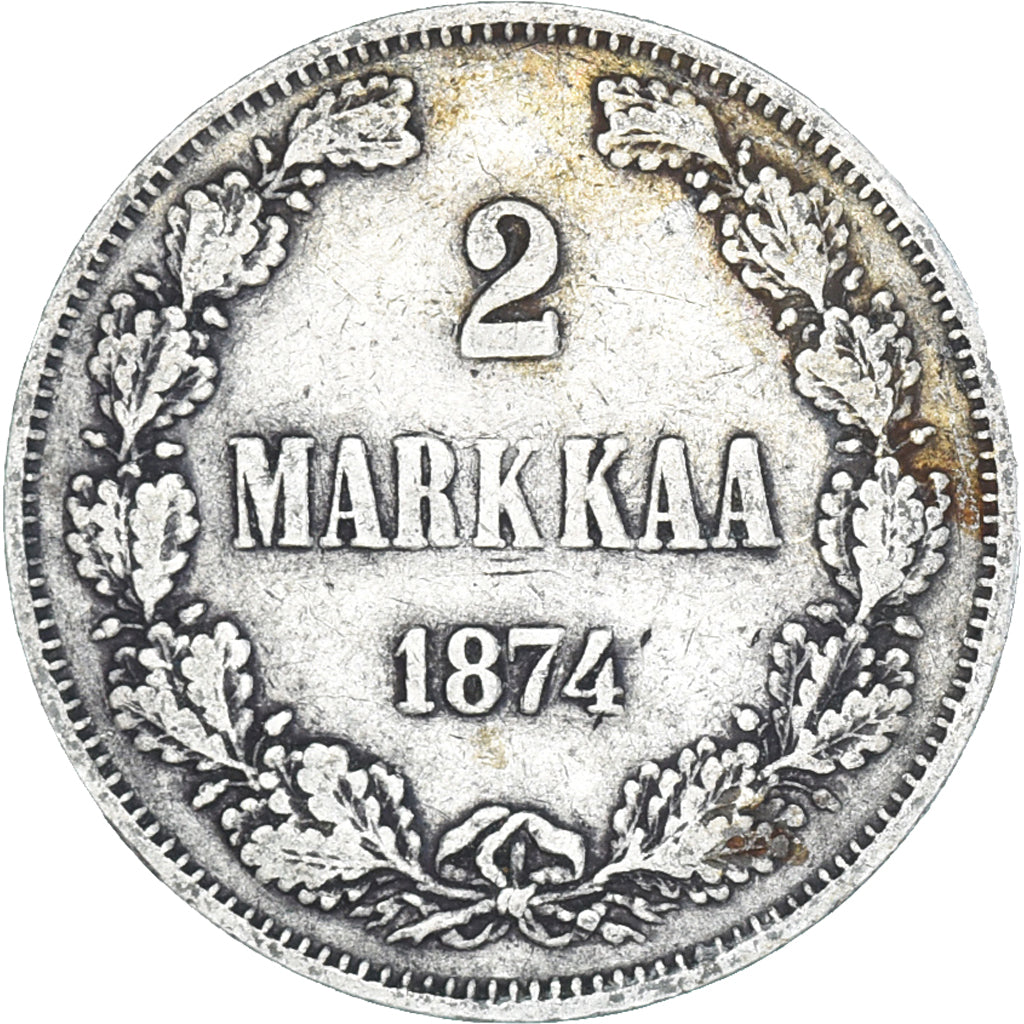 Coin, Finland, Alexander II, 2 Markkaa, 1874, Helsinki, EF(40-45), Silver