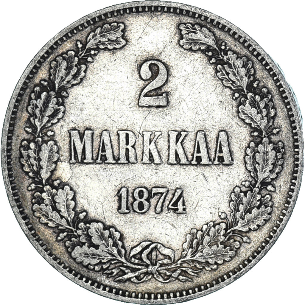 Coin, Finland, Alexander II, 2 Markkaa, 1874, Helsinki, EF(40-45), Silver