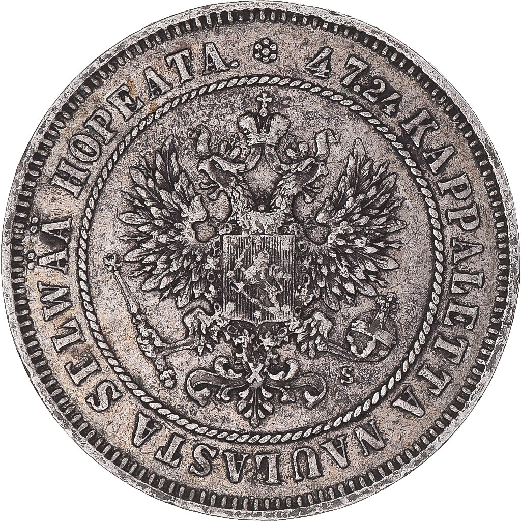 Coin, Finland, Alexander II, 2 Markkaa, 1874, Helsinki, EF(40-45), Silver