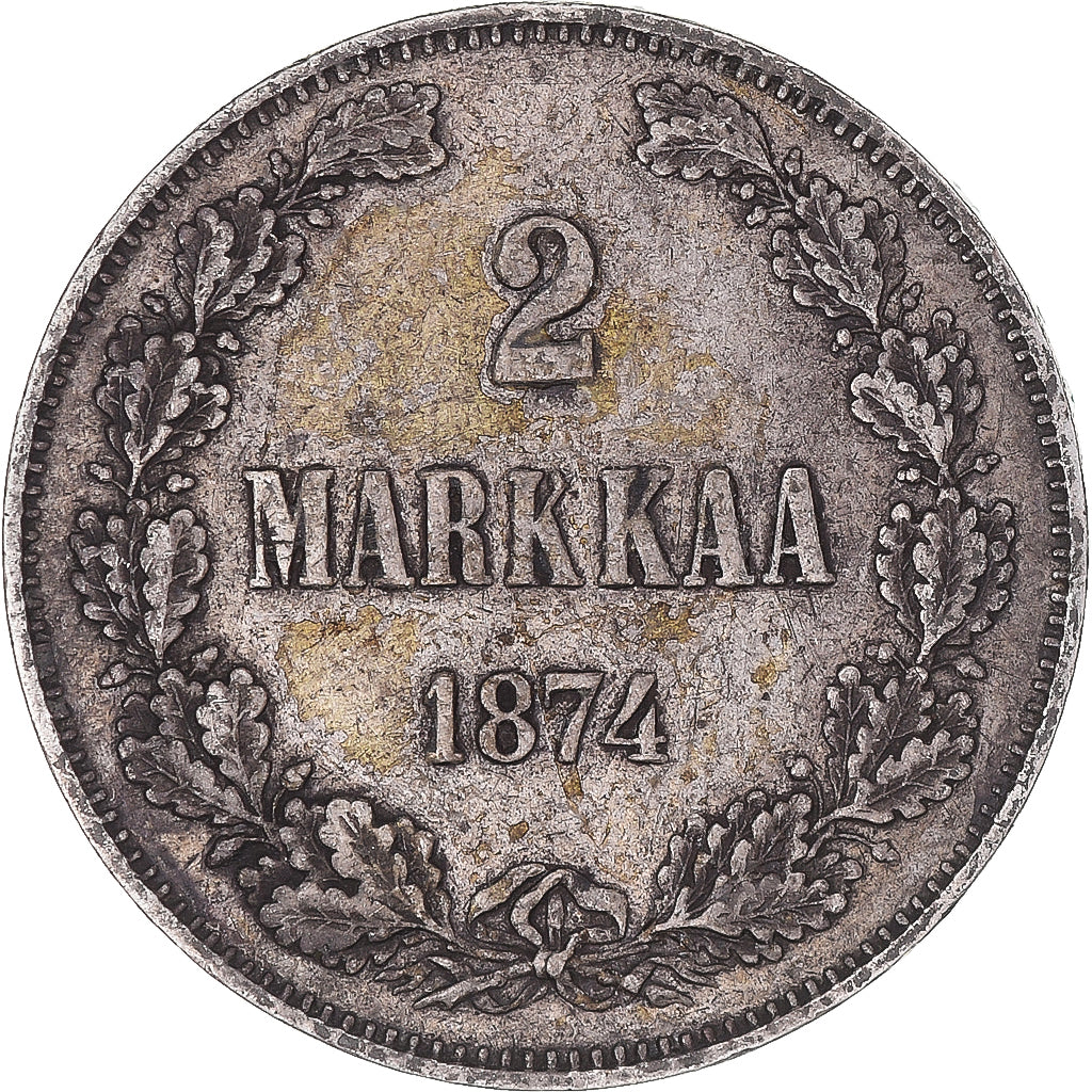 Coin, Finland, Alexander II, 2 Markkaa, 1874, Helsinki, EF(40-45), Silver