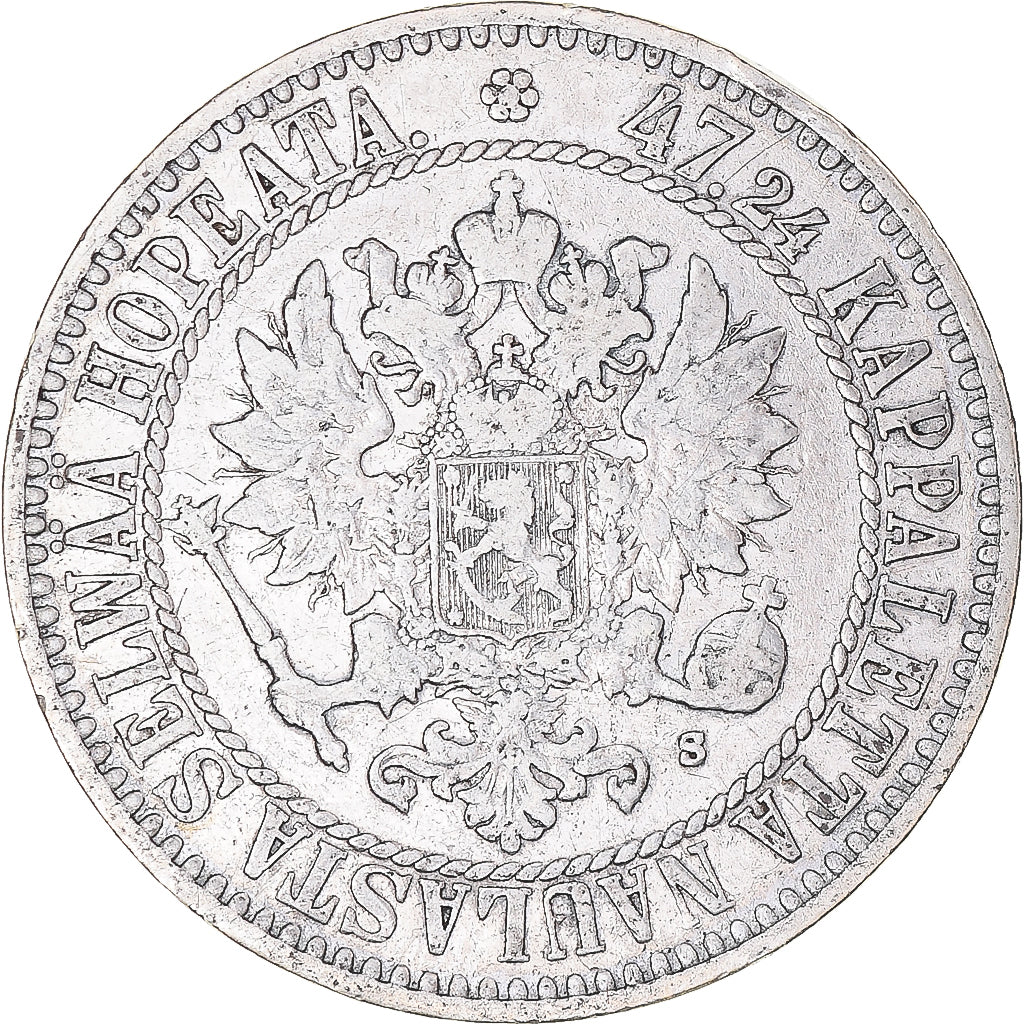 Coin, Finland, Alexander II, 2 Markkaa, 1865, Helsinki, EF(40-45), Silver