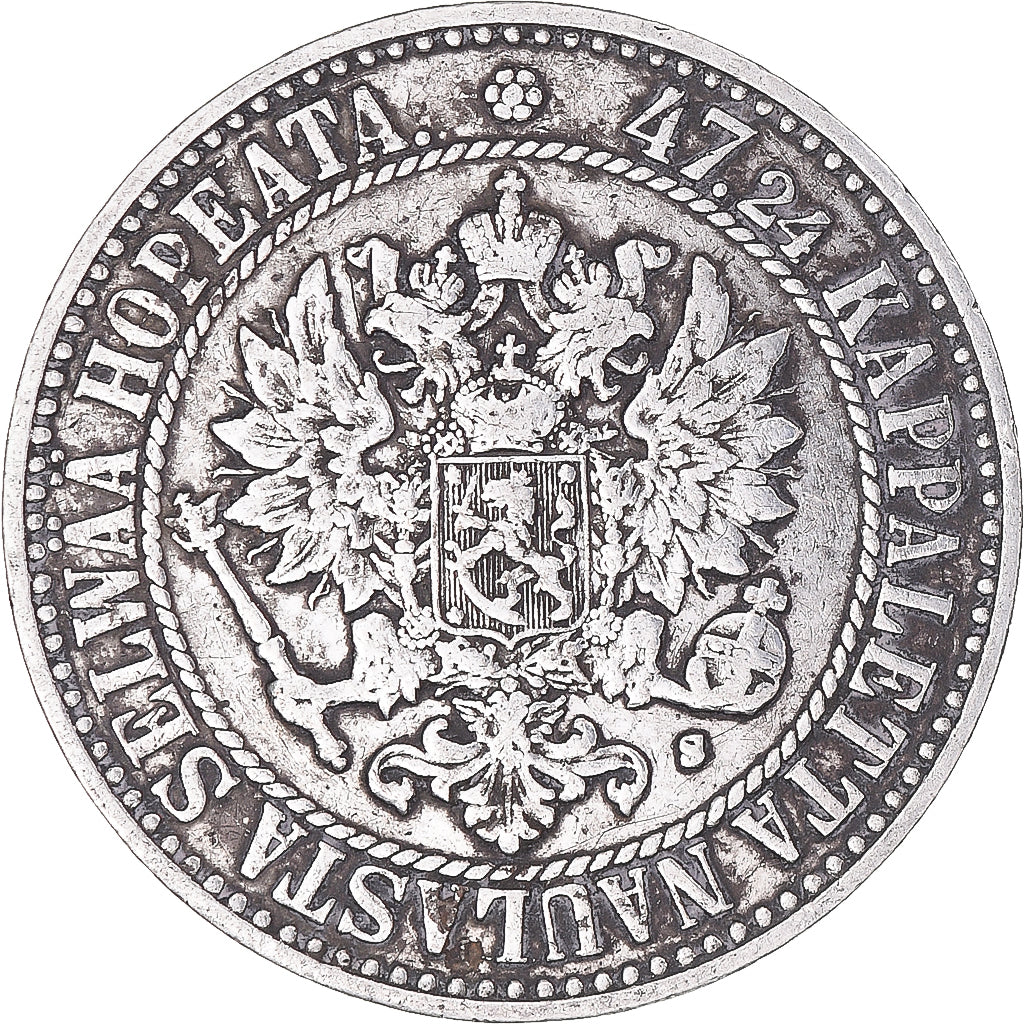 Coin, Finland, Alexander II, 2 Markkaa, 1865, Helsinki, EF(40-45), Silver