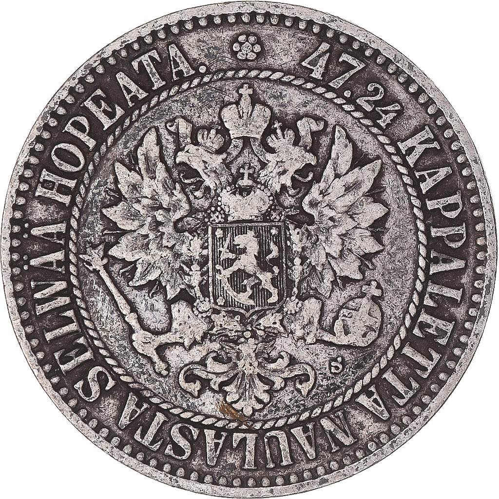 Coin, Finland, Alexander II, 2 Markkaa, 1865, Helsinki, EF(40-45), Silver