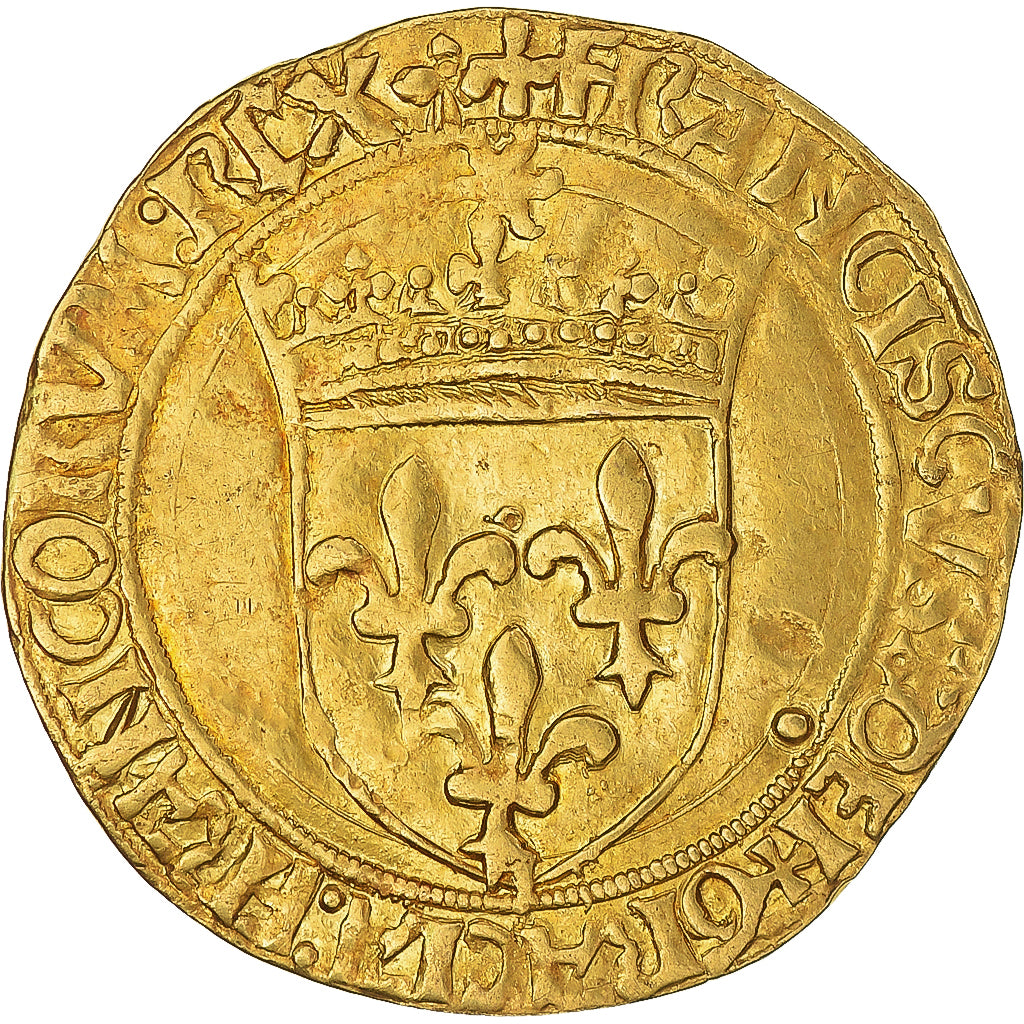 Moeda, França, François Ier, Écu d'or au soleil, Lyon, EF(40-45), Dourado