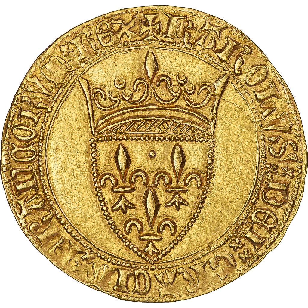 Moeda, França, Charles VI, Écu d'or à la couronne, 1º emissão, AU(55-58)