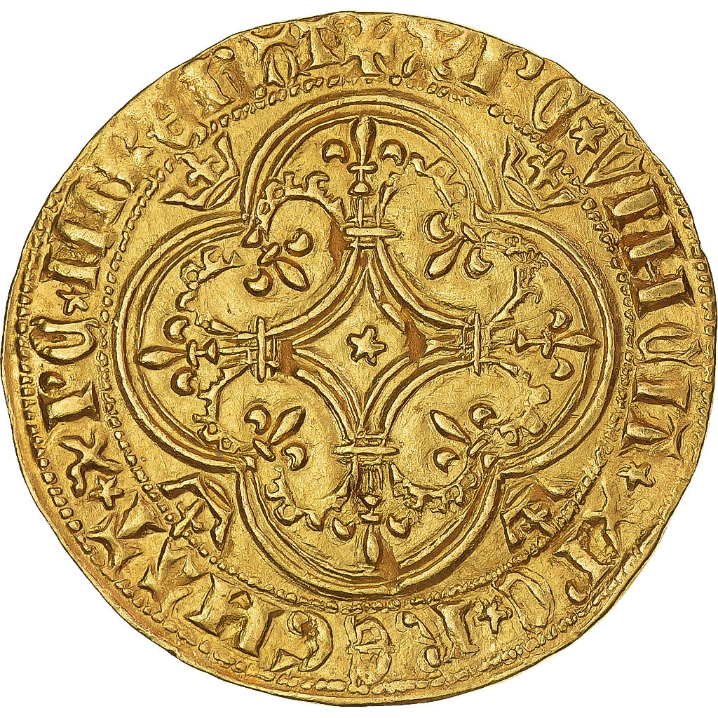 Moeda, França, Charles VI, Écu d'or à la couronne, 1º emissão, AU(55-58)