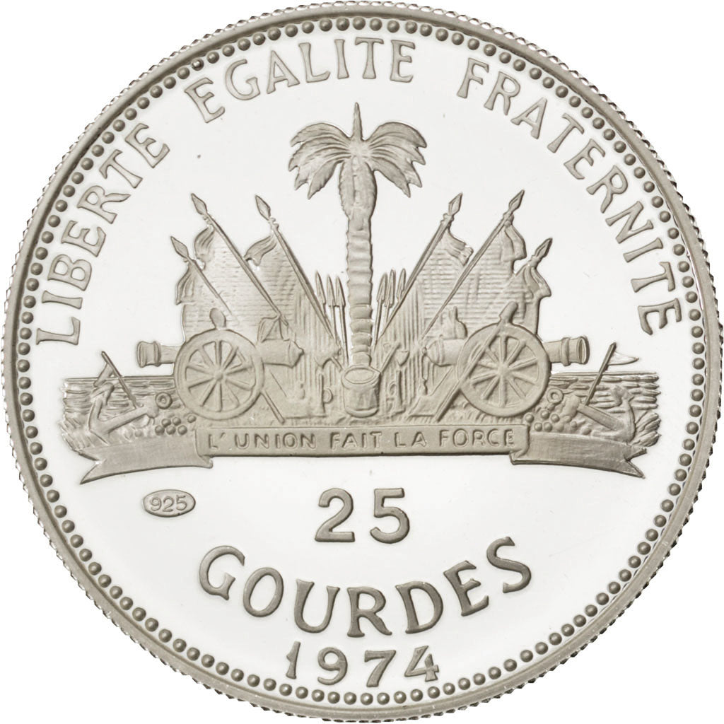 HAITI, 25 Gourdes, 1974, KM #103, MS(65-70), Silver, 8.41