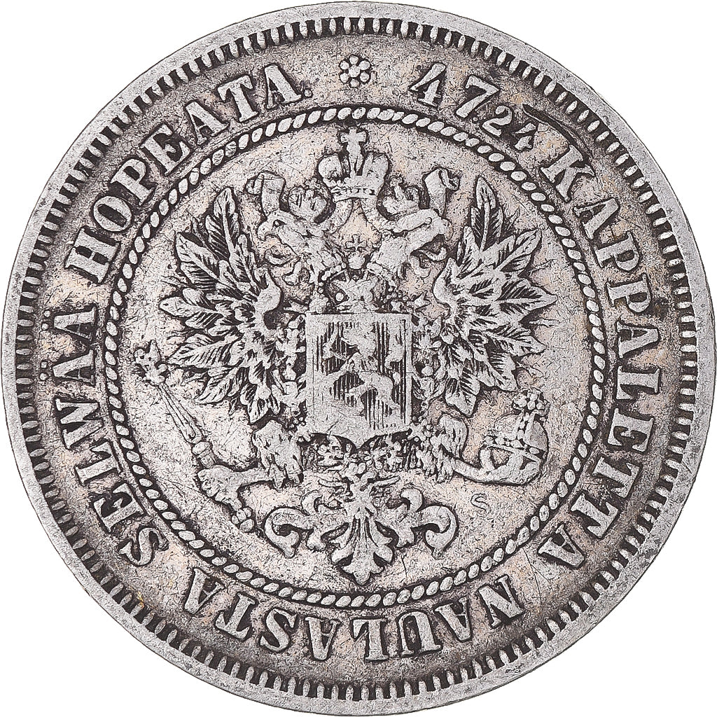 Coin, Finland, Alexander II, 2 Markkaa, 1872, Helsinki, EF(40-45), Silver