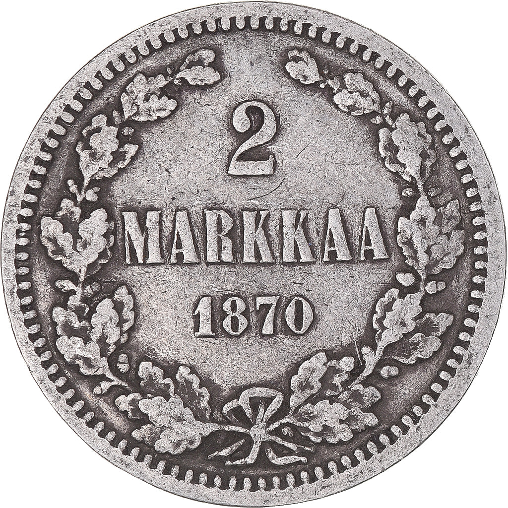 Coin, Finland, Alexander II, 2 Markkaa, 1870, Helsinki, VF(30-35), Silver