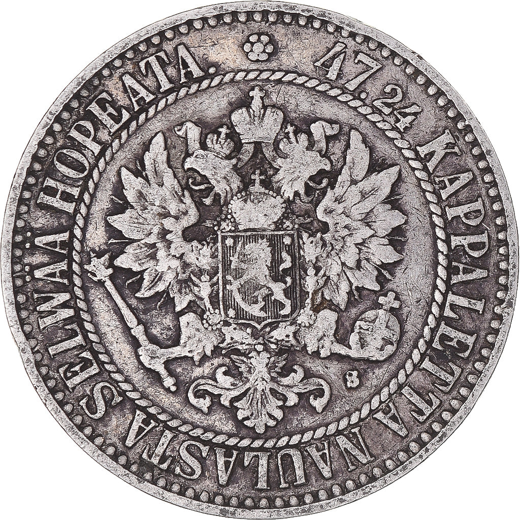 Coin, Finland, Alexander II, 2 Markkaa, 1865, Helsinki, EF(40-45), Silver