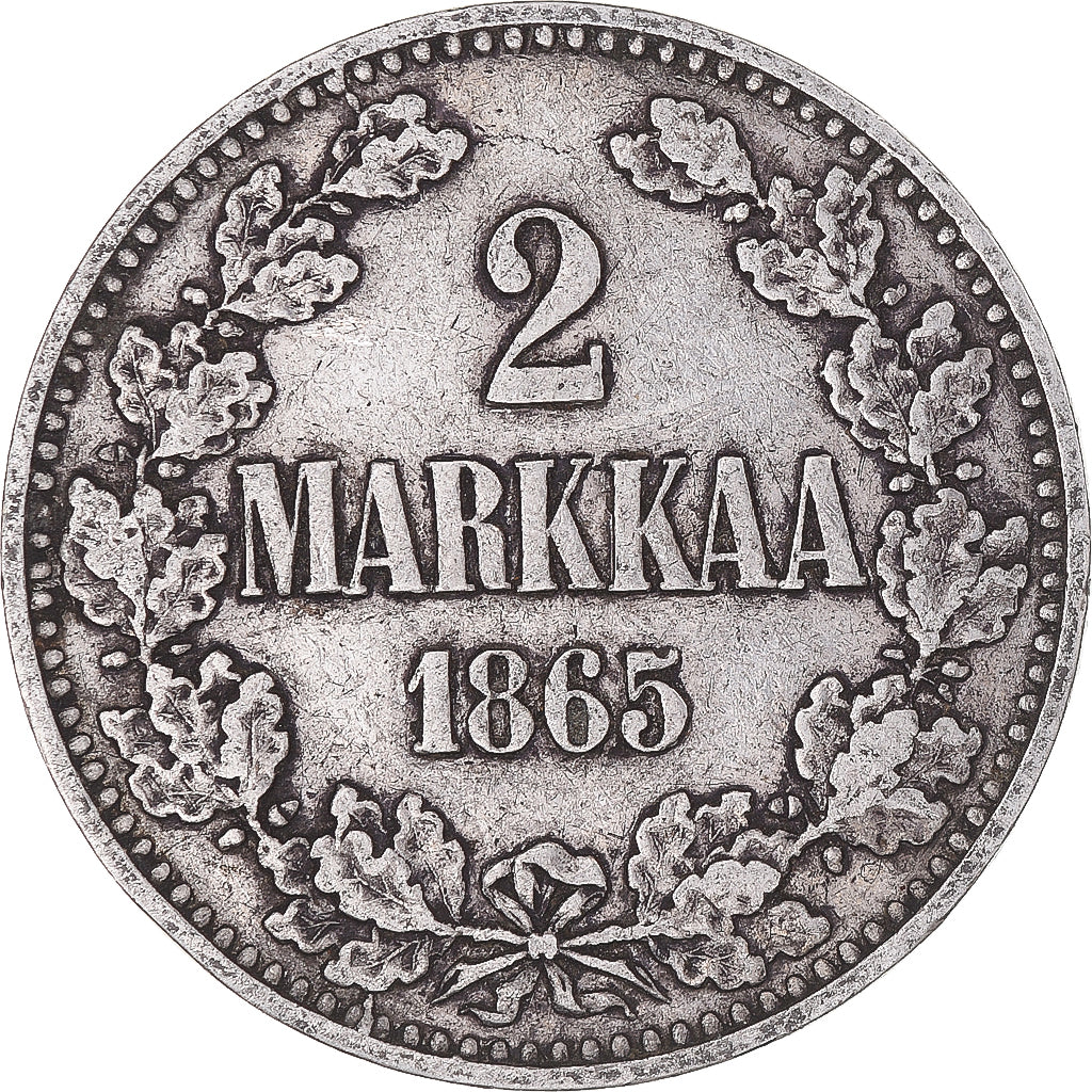 Coin, Finland, Alexander II, 2 Markkaa, 1865, Helsinki, EF(40-45), Silver