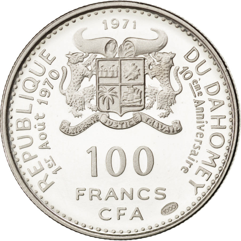 DAHOMEY, 100 Francs, 1971, KM #1.3, MS(65-70), Silver, 5.11