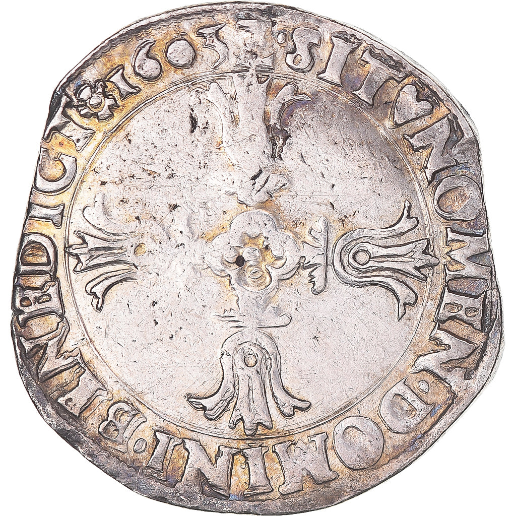 Moneda, Francia, Henri IV, 1/4 écu du Dauphiné, 1603, Grenoble, BC+, Plata